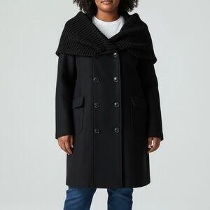 2Xpose Black Wool Blend Double Breasted Peacoat Women’s XL Knit‎ Cowl Neck